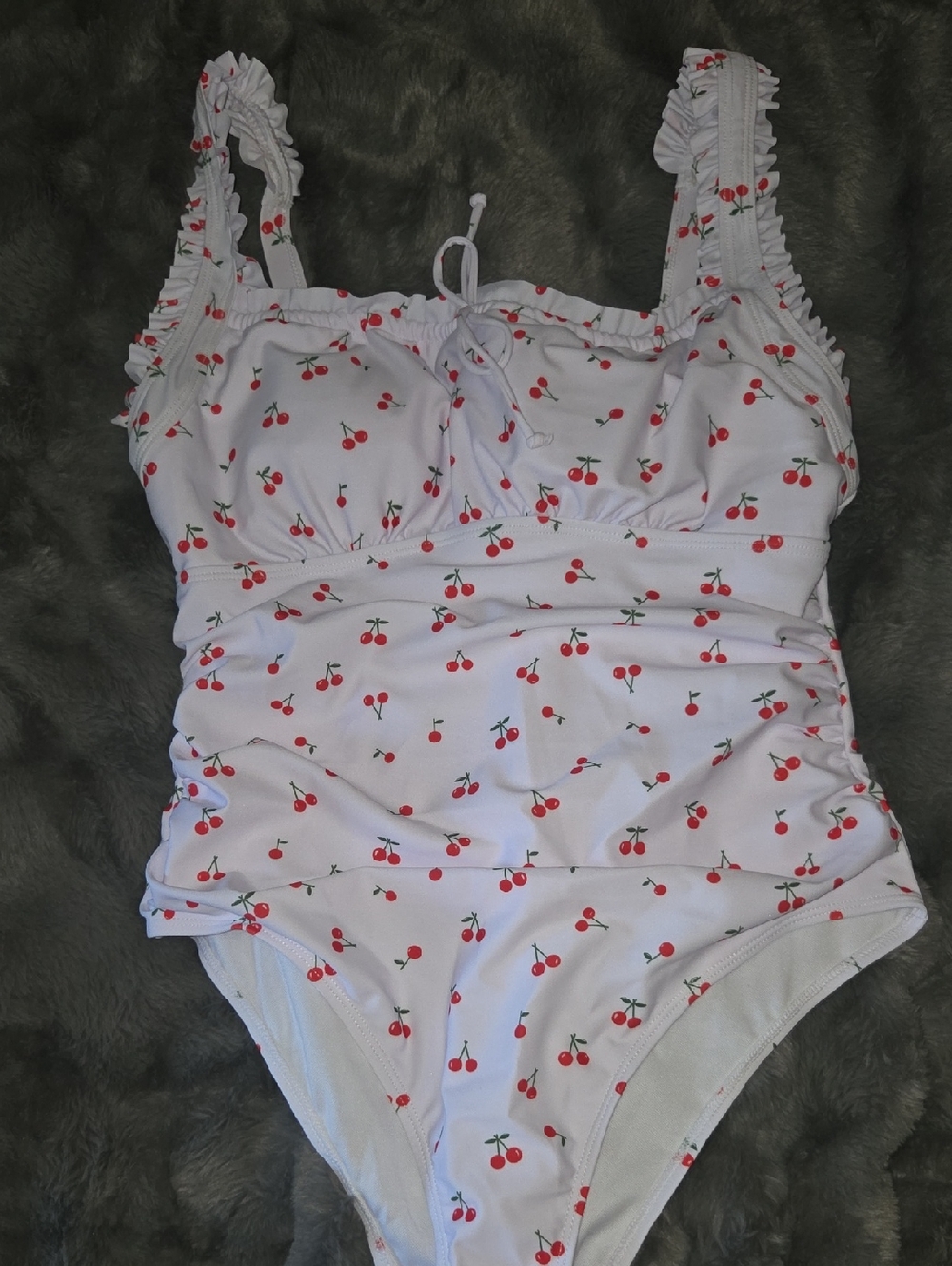 White Cherry Print One-Piece Swimsuit
